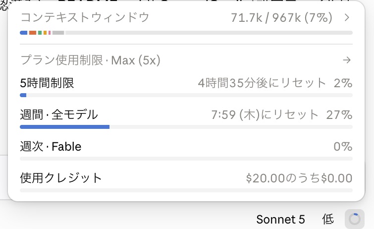 使用状況のパネル